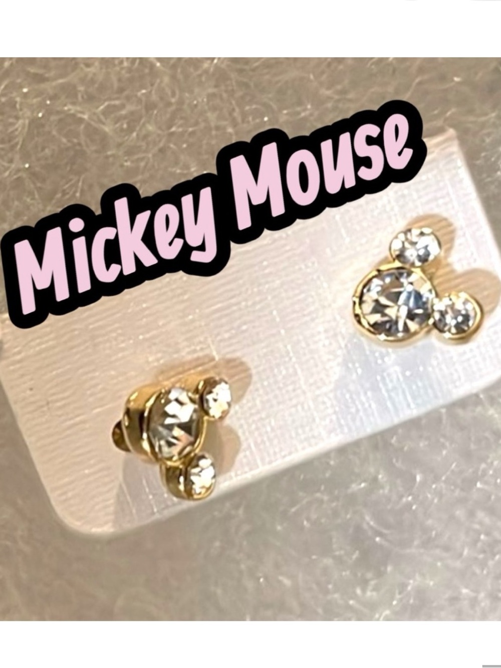 Elegant Gold tone MICKEY MOUSE CZ Sparkling Stud Earrings Screw back Brand New